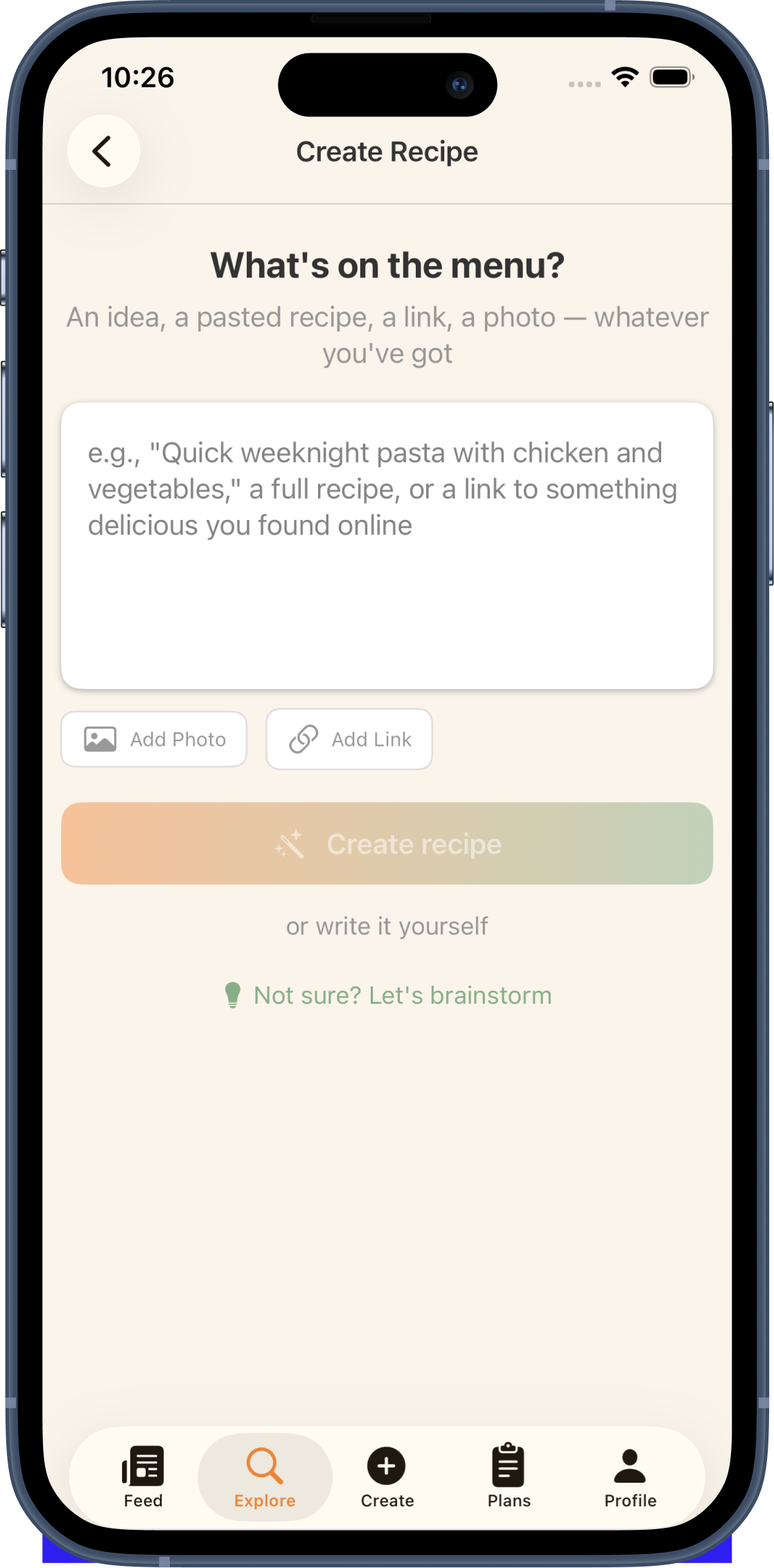 AI-powered recipe ideas in Potluck Club